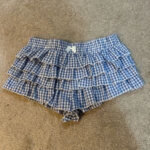 SHEIN Blue Gingham Ruffle High Waist Shorts